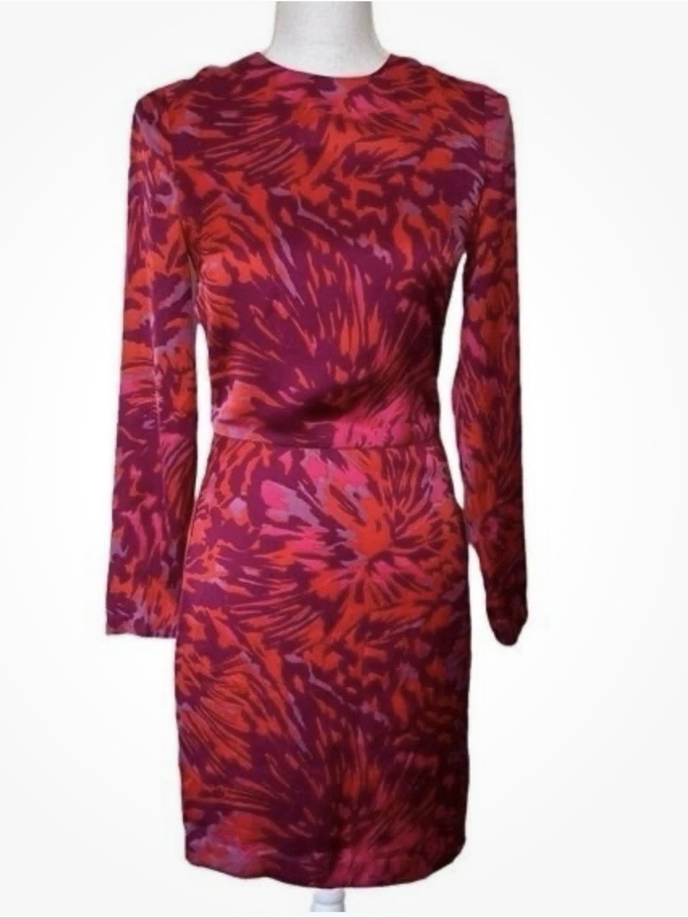 Adam Lippes Red Abstract Silk Short Lined Dress